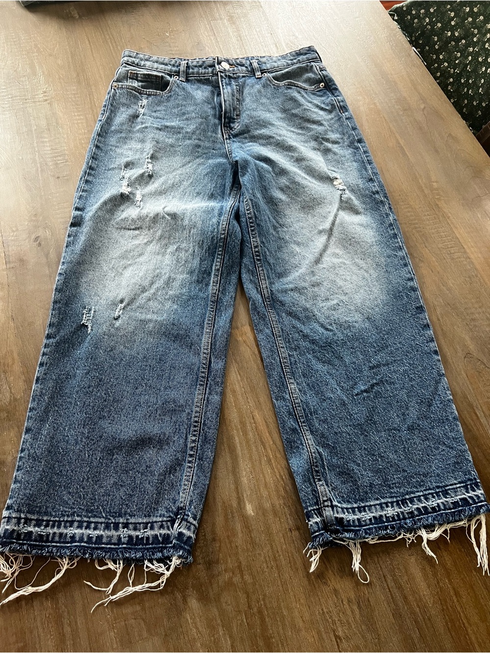 Free Assembly Blue Distressed Wide-Leg Jeans